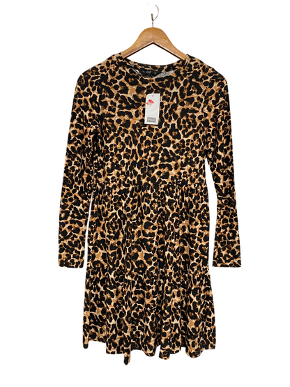 F&F |S| BUST 16| A20| LEOPARD PRINT LONG SLEEVE TIERED MINI DRESS ANIMAL PRINT SWING DRESS