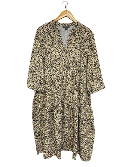 PRIMARK |XL| BUST 23| A20| LEOPARD PRINT TIERED MIDI DRESS V-NECK LONG SLEEVE CASUAL DRESS