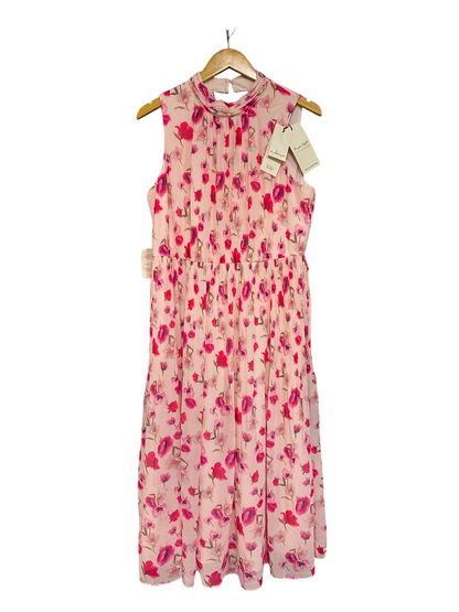 PETITE |M| BUST 18| A20| PINK FLORAL PLEATED MIDI DRESS ELEGANT HALTER NECK PARTY DRESS