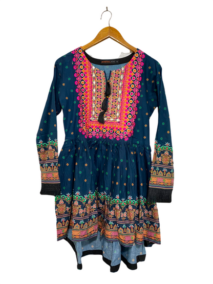 MUSHTAQ SONS |S| BUST 17| A20| NAVY BLUE EMBROIDERED SHORT FROCK TRADITIONAL ETHNIC PEPLUM TUNIC