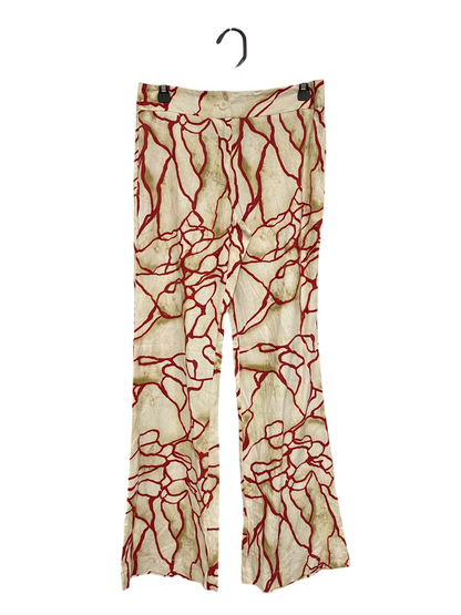 LAAGAM |L| WAIST 29| A20| RED AND BEIGE ABSTRACT PRINT TROUSERS STATEMENT WEAR STRAIGHT LEG PANTS