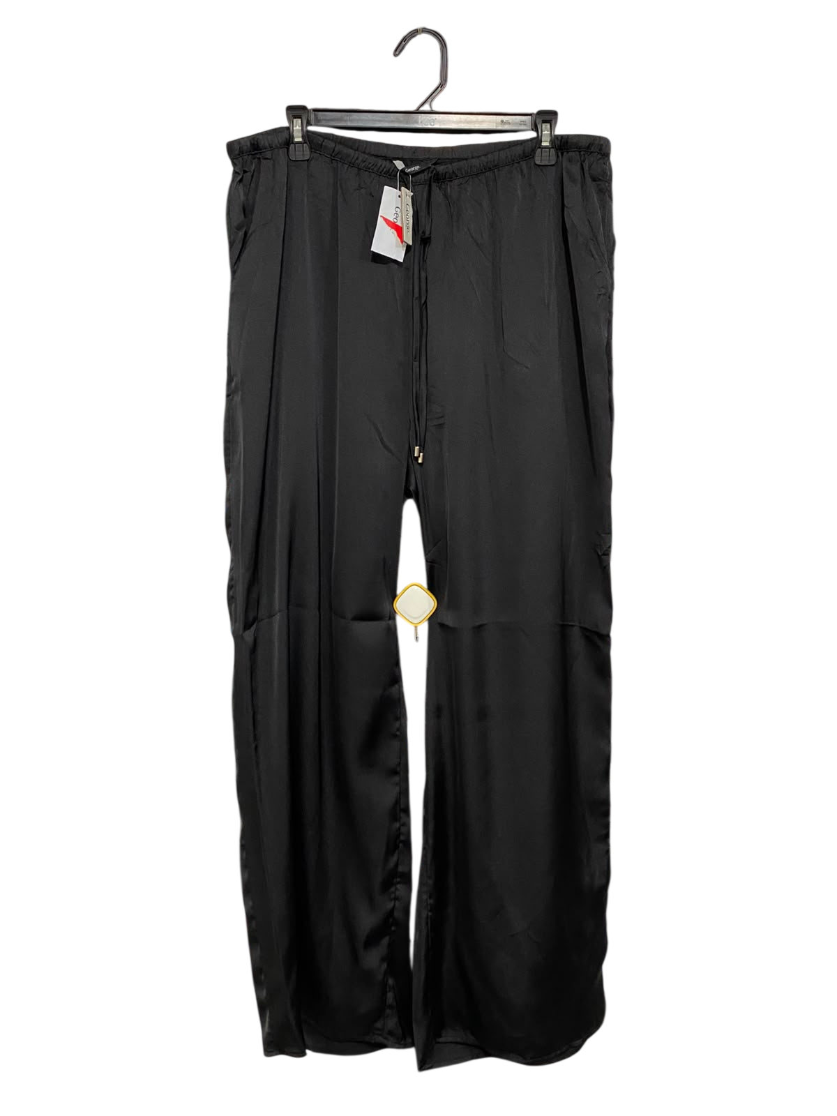 GEORGE |XL| WAIST 36| A20| WOMEN'S BLACK SATIN WIDE LEG PANTS SILKY DRAWSTRING LOUNGE TROUSERS
