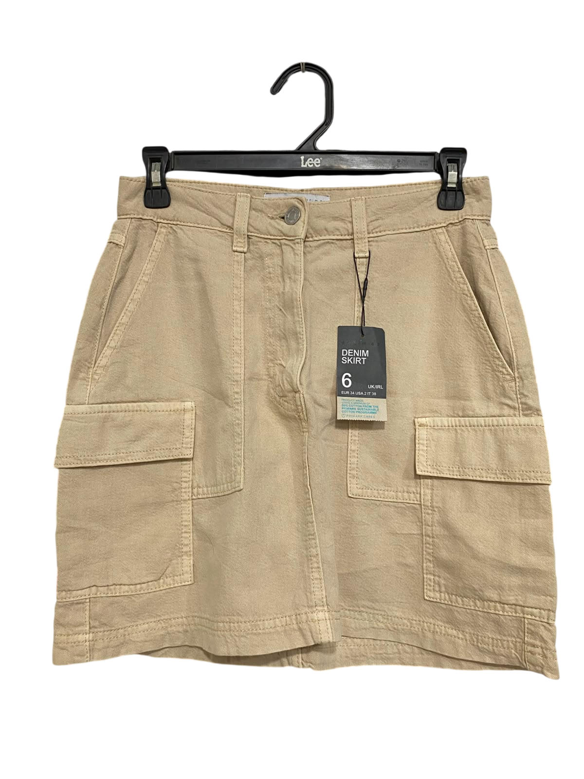 PRIMARK CARES |S| WAIST 26| A20| WOMEN'S BEIGE UTILITY CARGO DENIM SKIRT HIGH WAIST MINI SKIRT WITH POCKETS