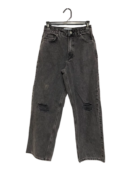 NEW LOOK |S| WAIST 26| A20| WOMEN'S DISTRESSED WASHED BLACK DENIM JEANS HIGH RISE RELAXED FIT STRAIGHT LEG PANTS