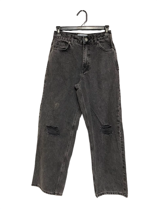 NEW LOOK |S| WAIST 26| A11| WOMEN'S DISTRESSED WASHED BLACK DENIM JEANS HIGH RISE RELAXED FIT STRAIGHT LEG PANTS