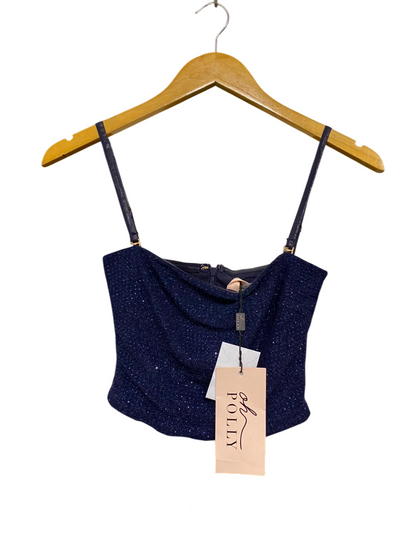 OH POLLY |XS| BUST 11| A20| NAVY BLUE SPARKLY SHIMMER COWL NECK CROP TOP