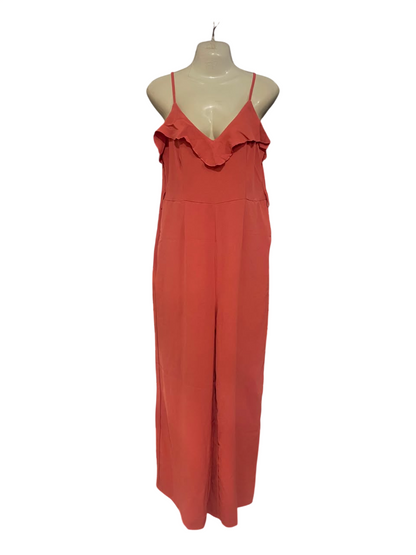 |M| BUST 18| A21| CORAL RUFFLE TRIM SPAGHETTI STRAP JUMPSUIT