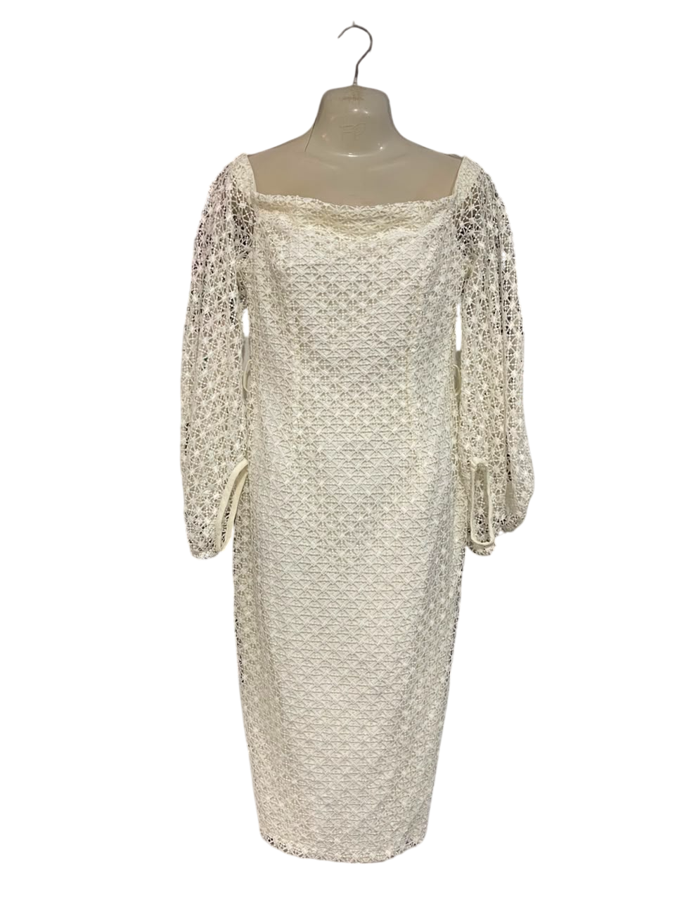 PASDUCHAS |M| BUST 16| A21| WHITE LACE SQUARE NECK LONG SLEEVE MIDI DRESS