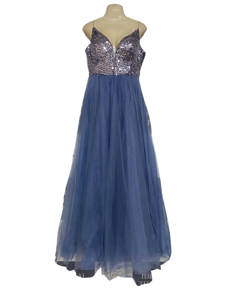 VERA MONT |L| BUST 20| C9| DUSTY BLUE SEQUIN BODICE TULLY MAXI DRESS