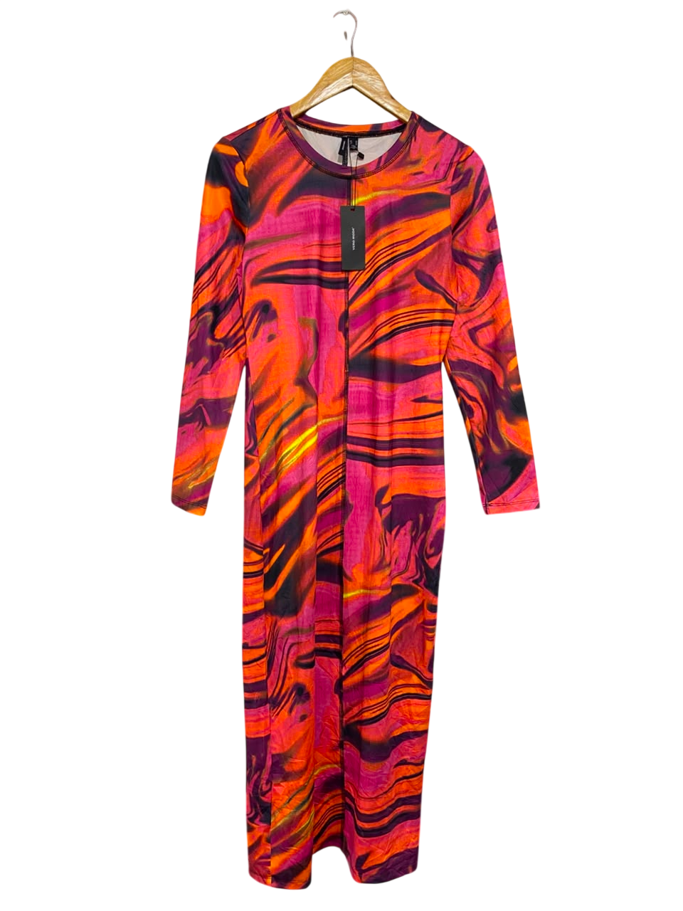 VERO MODA |M| BUST 17| A21| PINK AND ORANGE MARBLE SWIRL LONG SLEEVE MIDI DRESS