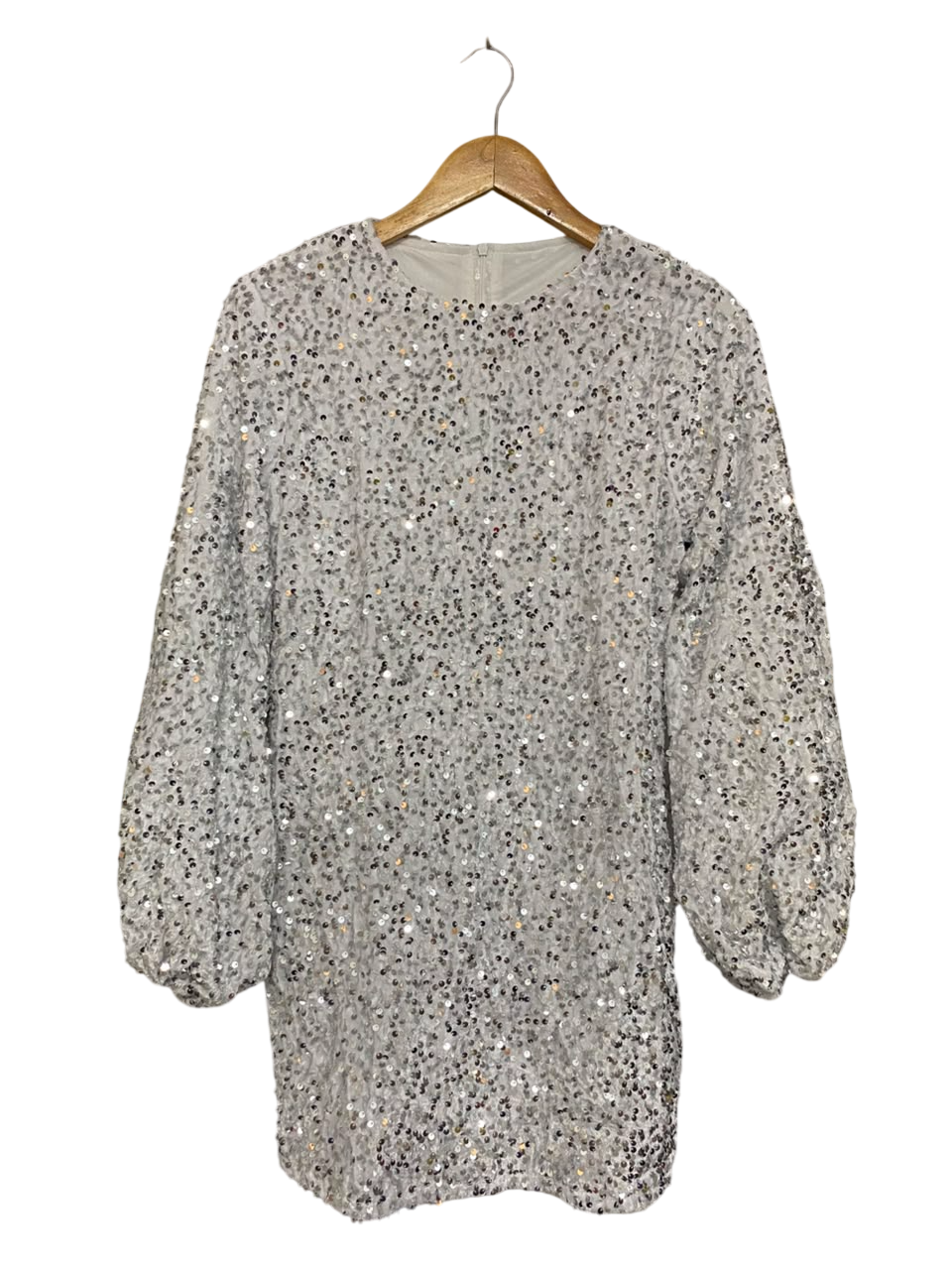 |S| BUST 17| A21| SILVER SEQUIN SPARKLY LONG SLEEVE MINI DRESS