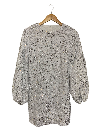 |S| BUST 17| A21| SILVER SEQUIN SPARKLY LONG SLEEVE MINI DRESS