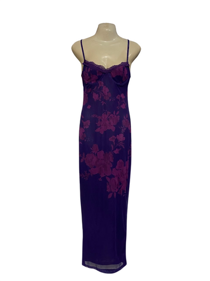 SHEIN |S| BUST 15| A21| PURPLE FLORAL LACE TRIM SLIP MAXI DRESS