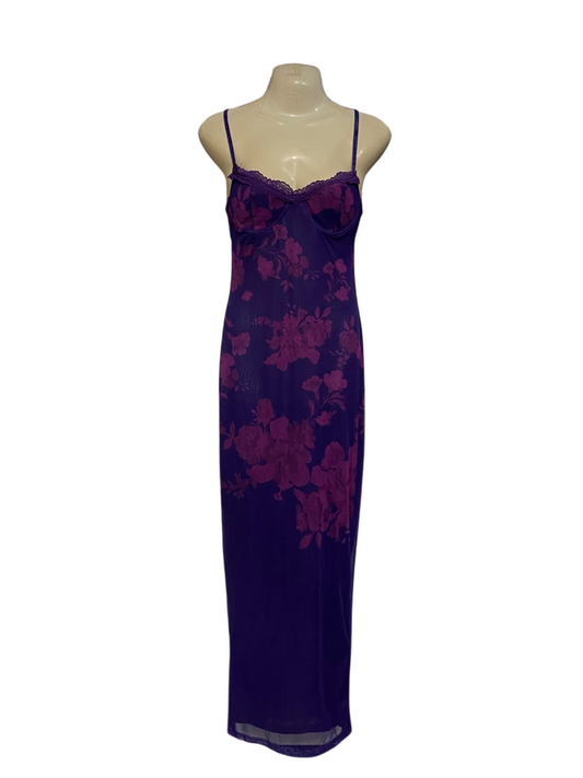 SHEIN |S| BUST 15| A21| PURPLE FLORAL LACE TRIM SLIP MAXI DRESS