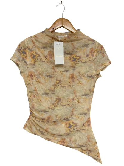 KOOKAI |M| BUST 15| A21| ABSTRACT PRINT MESH ASYMMETRIC SHORT SLEEVE TOP