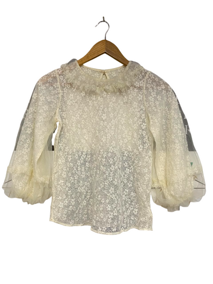 MEIMEIYU |S| BUST 15| A21| CREAM LACE RUFFLE COLLAR PUFF SLEEVE TOP