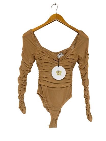 PRINCESS POLLY |S| BUST 12| A21| NUDE RUCHED MESH LONG SLEEVE BODYSUIT