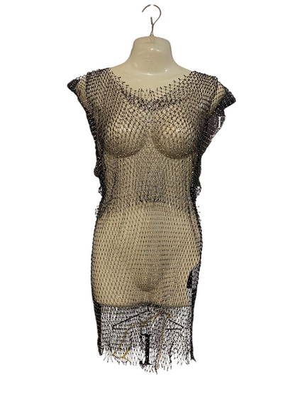 |S| BUST 16| A21| STYLISH BLACK MESH RHINESTONE SPARKLY COVER-UP DRESS