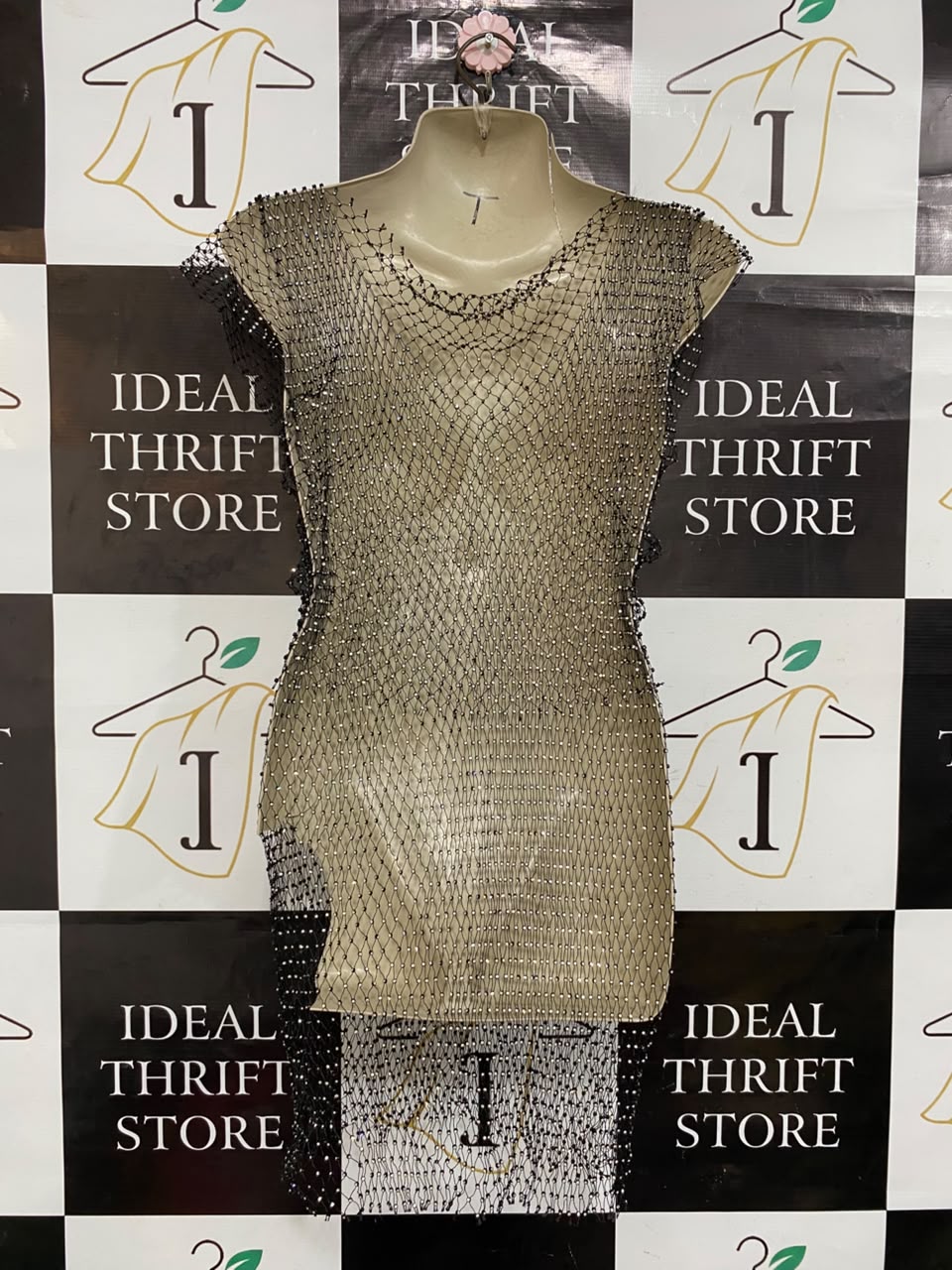 |S| BUST 16| A21| STYLISH BLACK MESH RHINESTONE SPARKLY COVER-UP DRESS
