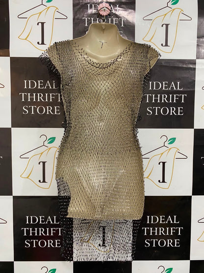 |S| BUST 16| A21| STYLISH BLACK MESH RHINESTONE SPARKLY COVER-UP DRESS