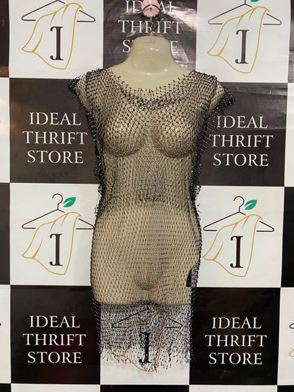 |S| BUST 16| A21| STYLISH BLACK MESH RHINESTONE SPARKLY COVER-UP DRESS