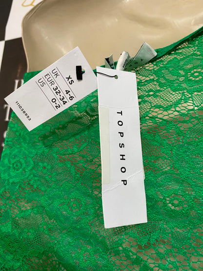 TOP SHOP |XS| BUST 15| A21| STYLISH GREEN LACE ONE-SHOULDER LONG SLEEVE BODYSUIT