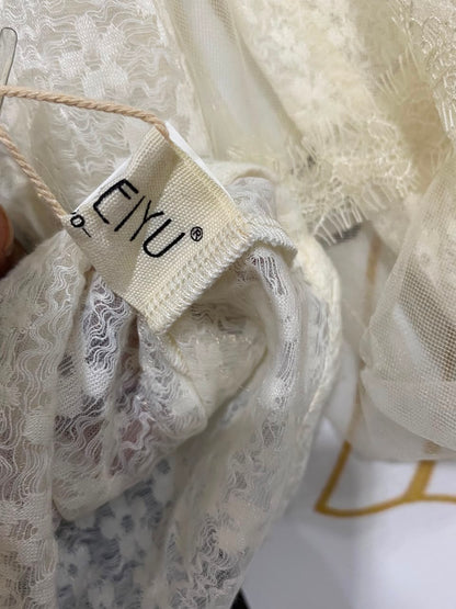 MEIMEIYU |S| BUST 15| A21| CREAM LACE RUFFLE COLLAR PUFF SLEEVE TOP