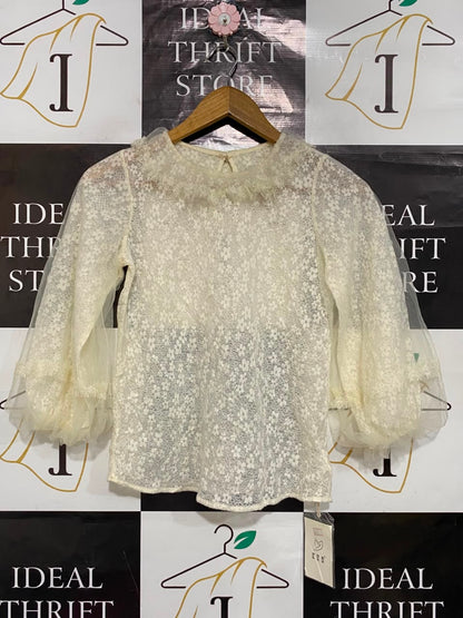 MEIMEIYU |S| BUST 15| A21| CREAM LACE RUFFLE COLLAR PUFF SLEEVE TOP