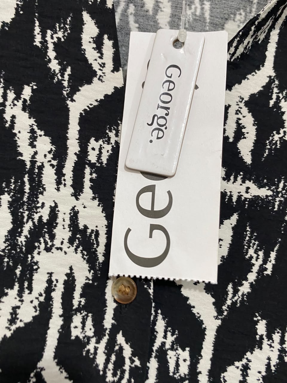 GEORGE |M| BUST FREE| A21| BLACK AND WHITE GEOMETRIC PRINT SHIRT MIDI DRESS