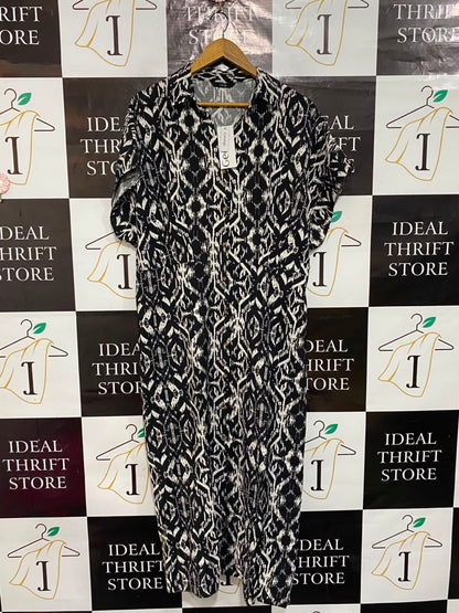 GEORGE |M| BUST FREE| A21| BLACK AND WHITE GEOMETRIC PRINT SHIRT MIDI DRESS