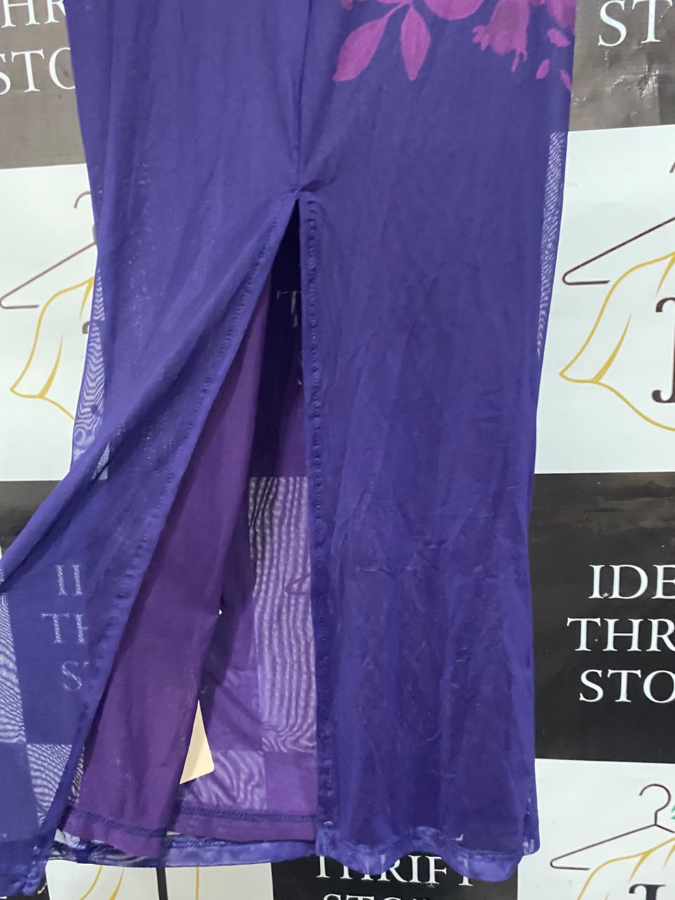 SHEIN |S| BUST 15| A21| PURPLE FLORAL LACE TRIM SLIP MAXI DRESS
