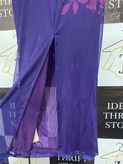SHEIN |S| BUST 15| A21| PURPLE FLORAL LACE TRIM SLIP MAXI DRESS