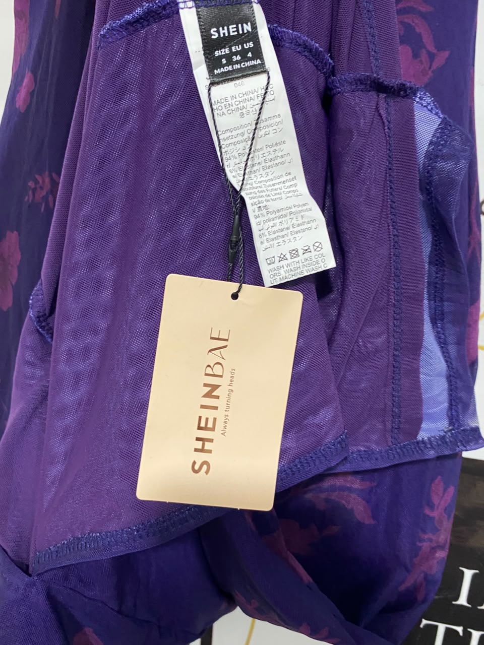 SHEIN |S| BUST 15| A21| PURPLE FLORAL LACE TRIM SLIP MAXI DRESS