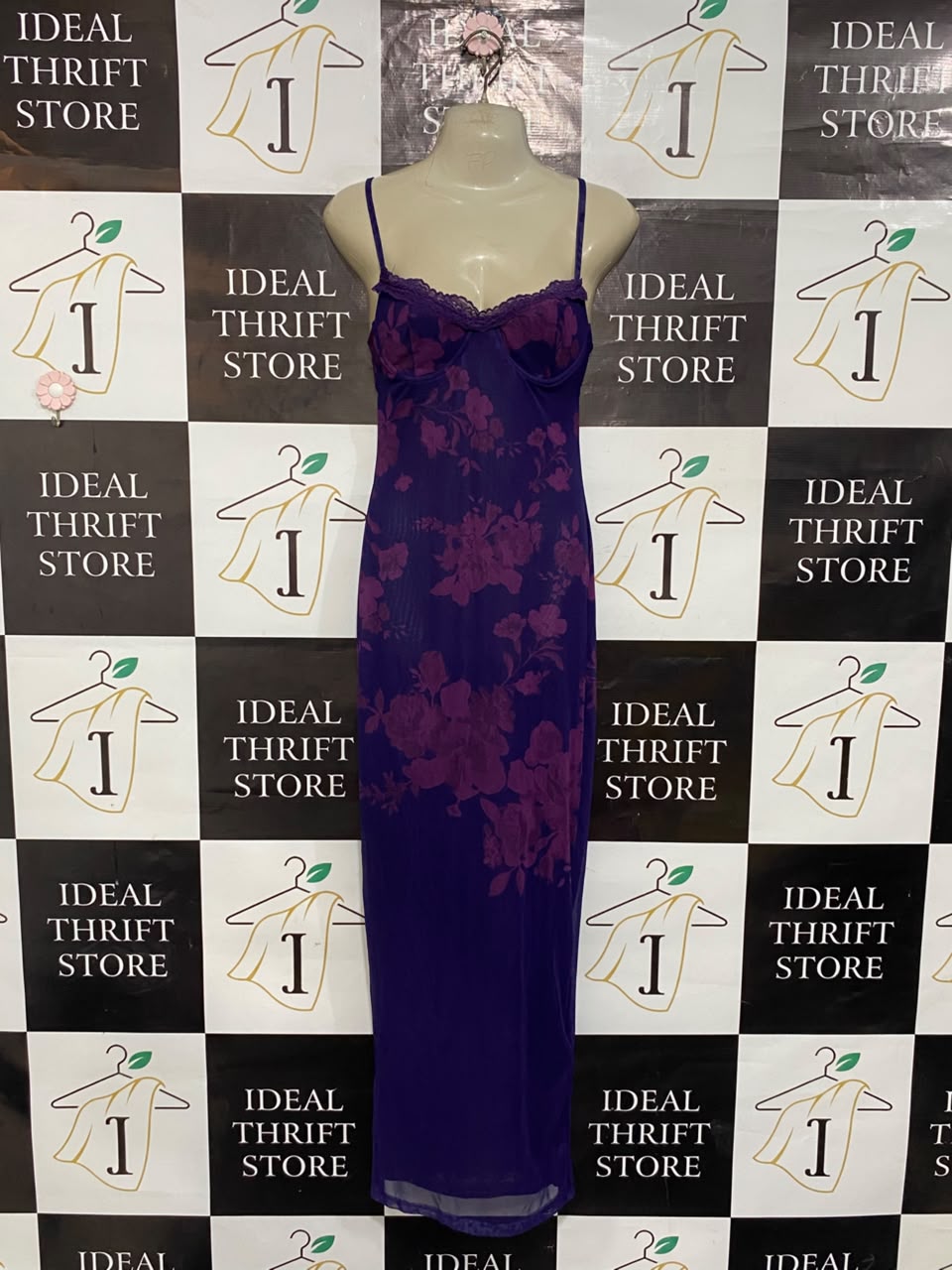SHEIN |S| BUST 15| A21| PURPLE FLORAL LACE TRIM SLIP MAXI DRESS
