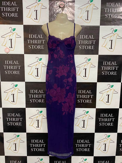 SHEIN |S| BUST 15| A21| PURPLE FLORAL LACE TRIM SLIP MAXI DRESS