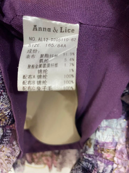 ANNA & LICE |M| BUST 19| A21| PURPLE FLORAL FAUX FUR TRIM LONG SLEEVE MINI DRESS