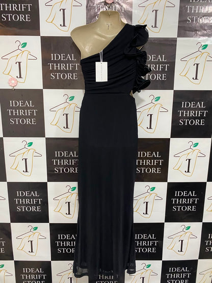 SAINTS & SECRETS |S| BUST 15| A21| BLACK ONE-SHOULDER RUFFLE MAXI DRESS