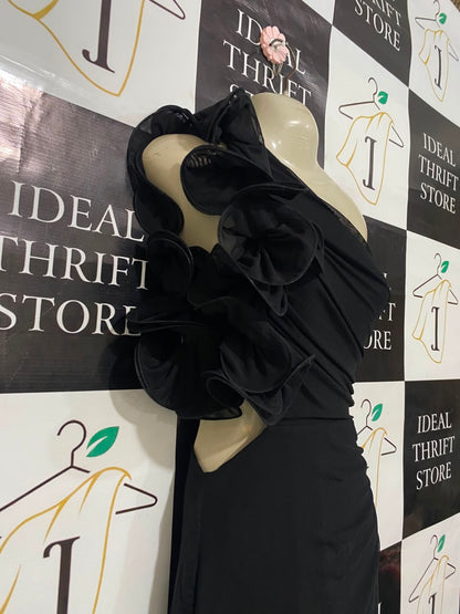 SAINTS & SECRETS |S| BUST 15| A21| BLACK ONE-SHOULDER RUFFLE MAXI DRESS
