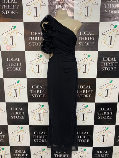 SAINTS & SECRETS |S| BUST 15| A21| BLACK ONE-SHOULDER RUFFLE MAXI DRESS