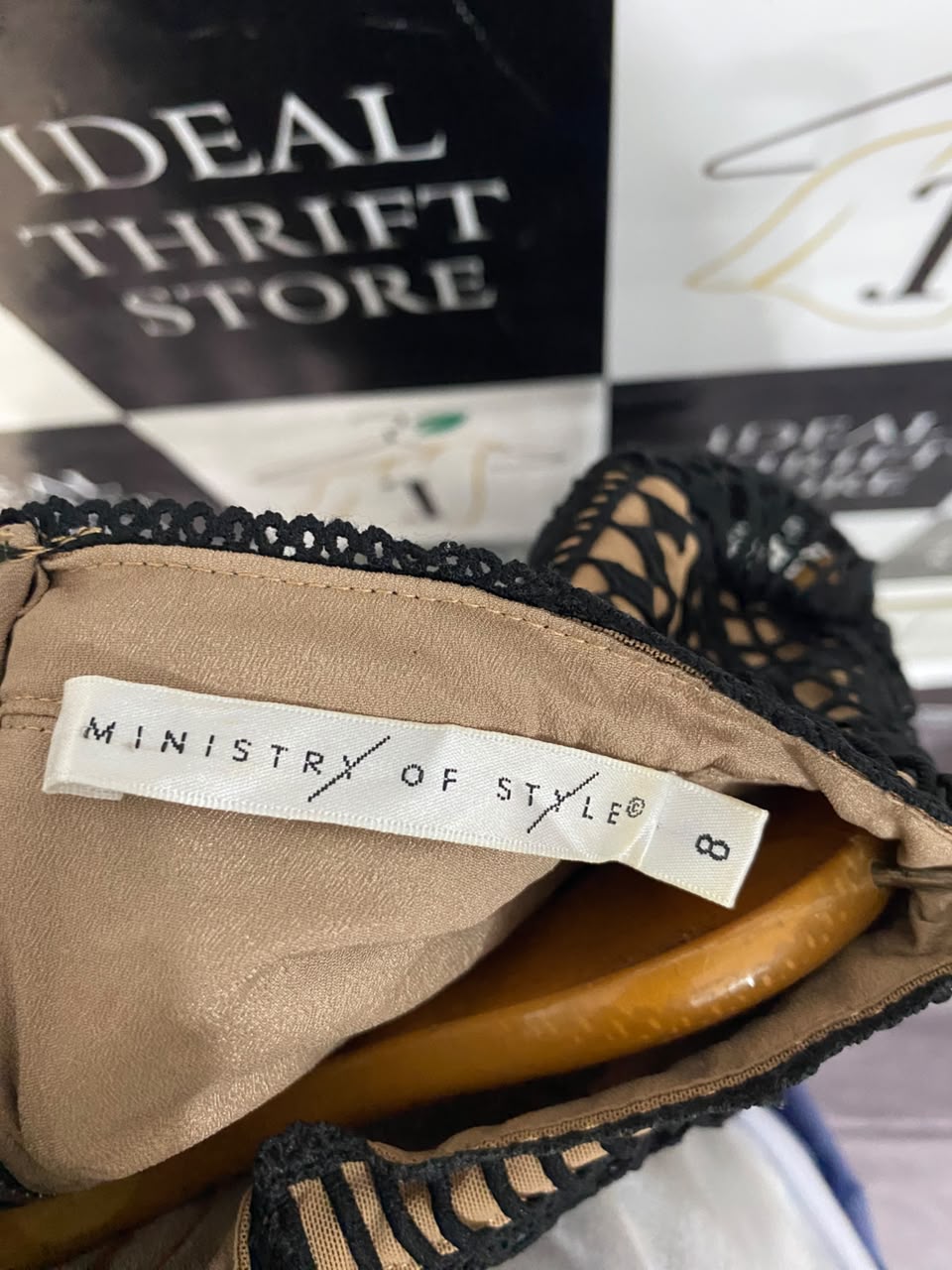 MINISTRY OF STYLE |S| BUST 15| A21| BLACK AND NUDE CROCHET LACE LONG SLEEVE MIDI DRESS
