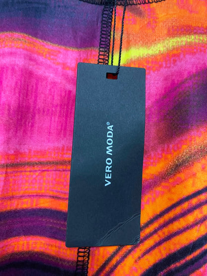 VERO MODA |M| BUST 17| A21| PINK AND ORANGE MARBLE SWIRL LONG SLEEVE MIDI DRESS