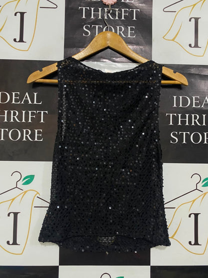 MOTEL |S| BUST 14| A21| BLACK SEQUIN SPARKLY SLEEVELESS TANK TOP