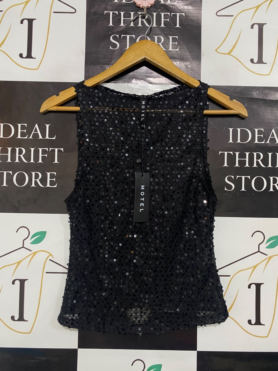 MOTEL |S| BUST 14| A21| BLACK SEQUIN SPARKLY SLEEVELESS TANK TOP