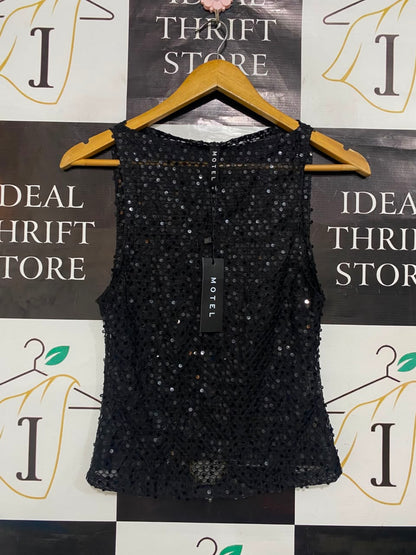 MOTEL |S| BUST 14| A21| BLACK SEQUIN SPARKLY SLEEVELESS TANK TOP