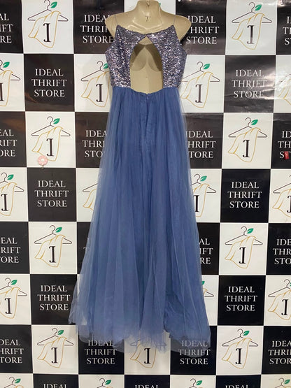 VERA MONT |L| BUST 20| C9| DUSTY BLUE SEQUIN BODICE TULLY MAXI DRESS