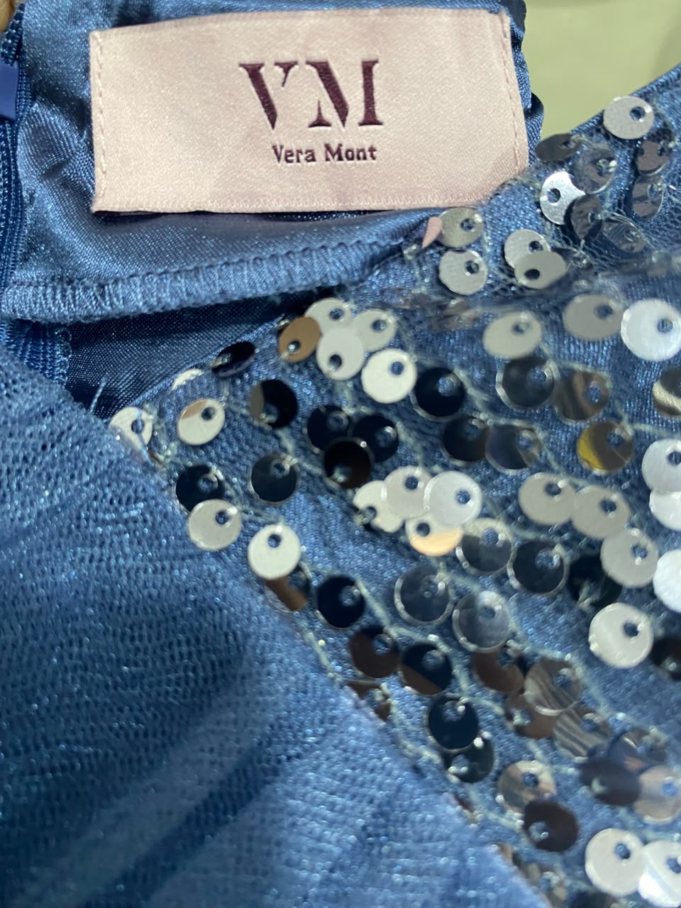VERA MONT |L| BUST 20| C9| DUSTY BLUE SEQUIN BODICE TULLY MAXI DRESS