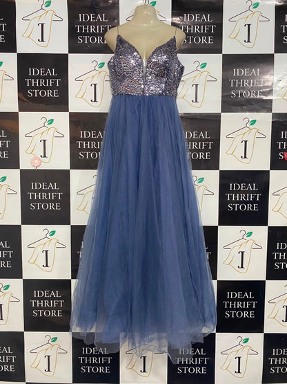 VERA MONT |L| BUST 20| C9| DUSTY BLUE SEQUIN BODICE TULLY MAXI DRESS