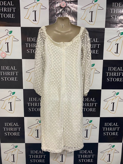 PASDUCHAS |M| BUST 16| A21| WHITE LACE SQUARE NECK LONG SLEEVE MIDI DRESS