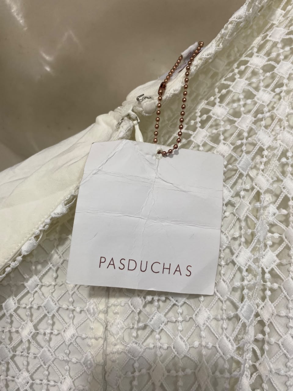 PASDUCHAS |M| BUST 16| A21| WHITE LACE SQUARE NECK LONG SLEEVE MIDI DRESS