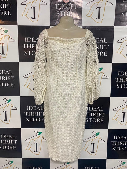 PASDUCHAS |M| BUST 16| A21| WHITE LACE SQUARE NECK LONG SLEEVE MIDI DRESS